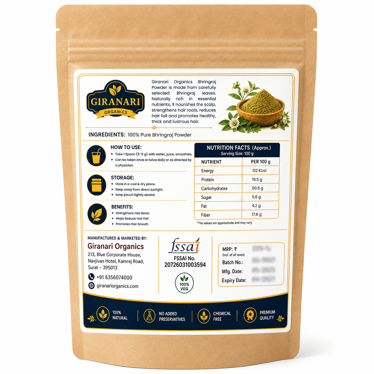 Giranari Organics Moringa Leaf Powder 100 GM | Natural Superfood for Daily Wellness